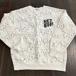 White Hey Boo Ghost Pattern Sweatshirt pullover